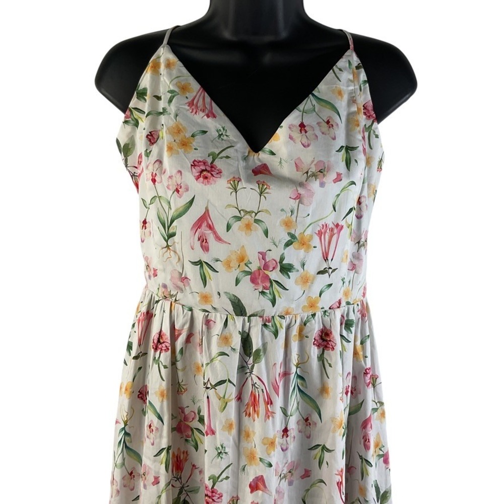 H&M Floral Cotton Midi Sundress White Pink Yellow Smocked Back Strappy Womens M - Picture 9 of 16